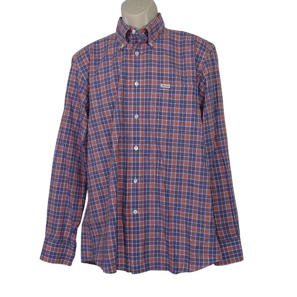 Faconnable Club Long Sleeve Blue Orange Plaid Button Down Shirt Men Size L - Picture 1 of 11